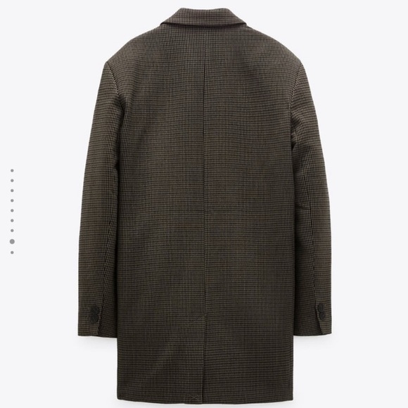 Zara Houndstooth Shoulder-pad Brown Blazer, Wool Blend, Size L, Classic Career - Picture 2 of 12